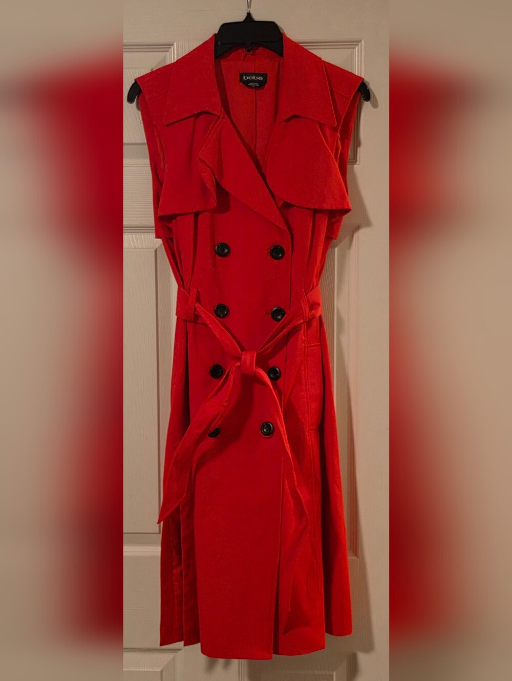 Red Double-Breasted Belted Dress